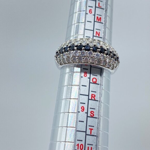 Sterling Silver White & Black CZ Pave Ring Band Size 7 *READ* - Picture 9 of 11